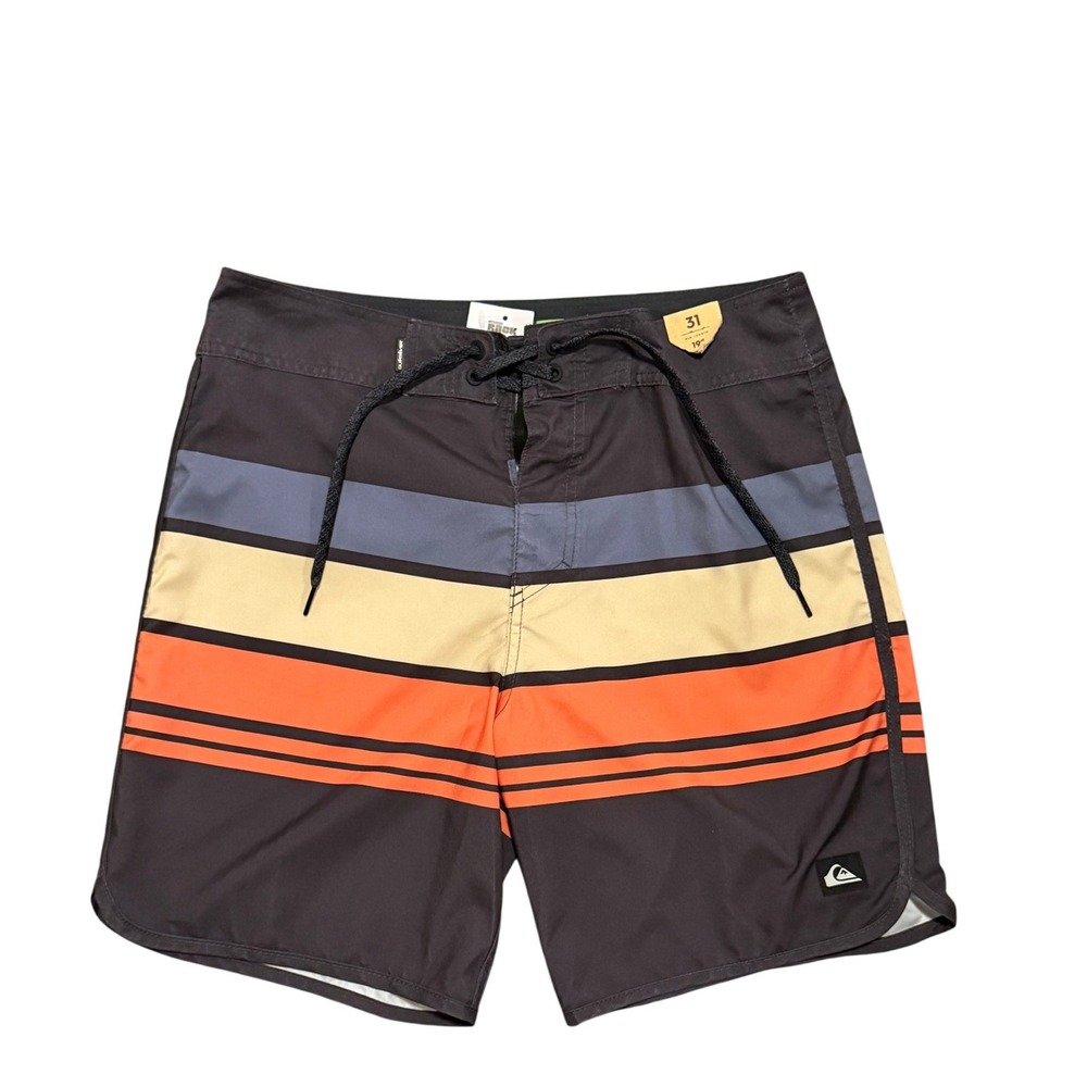 Quiksilver Mens Striped Boardshorts Charcoal Orange Blue 19 Inch Outseam Size 31